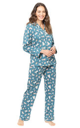 Coffee Dogs Button-Front Pajamas - Teal image number 0