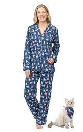 Navy Cat Boyfriend Pet & Owner Pajamas image number 0