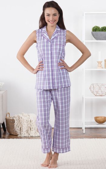 Perfectly Plaid Sleeveless Capri Pajamas - Purple Plaid