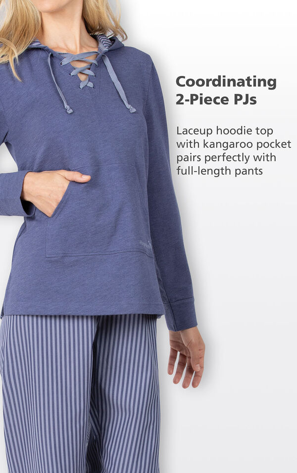 Coordinating 2-Piece PJs - lace up hoodie top with kangaroo pocket pairs perfectly with full-length pants image number 4