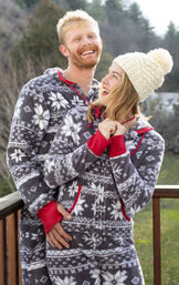 Nordic Fleece Hoodie-Footie His & Hers Matching Pajamas image number 5