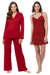 Naturally Nude Button-Front PJ & Chemise Bundle - Red