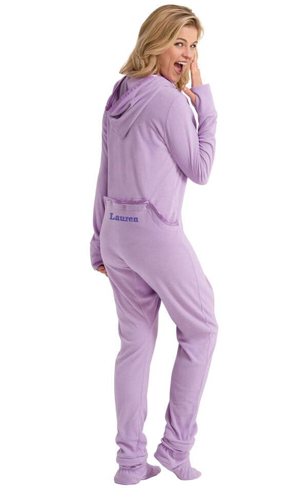 Model wearing Hoodie-Footie Dropseat - Purple Fleece for Women image number 0