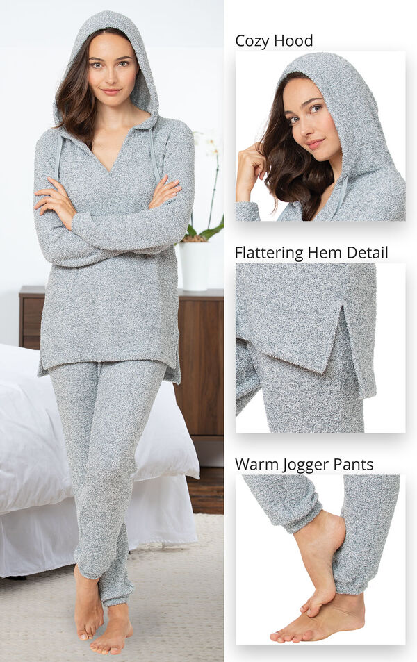 Cozy escape Pajamas feature a cozy hood, flattering hem detail and warm jogger pants image number 4