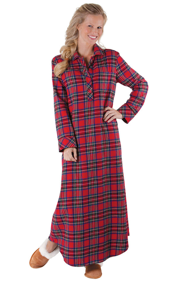 Model wearing Red Classic Plaid Gown for Women image number 0