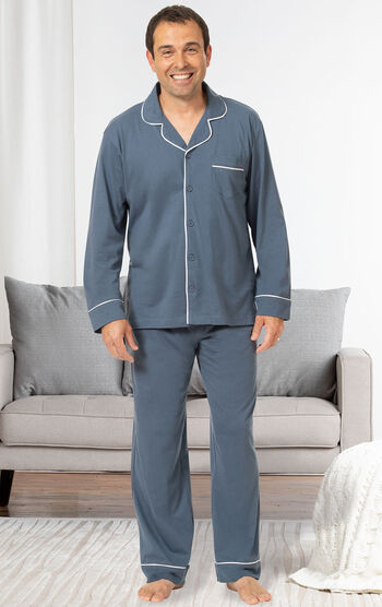 Solid Classic Button-Front Pajamas - Slate Blue