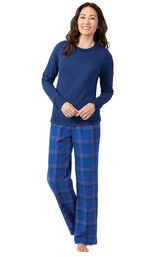 Model wearing Indigo Plaid Flannel PJ for Women image number 2