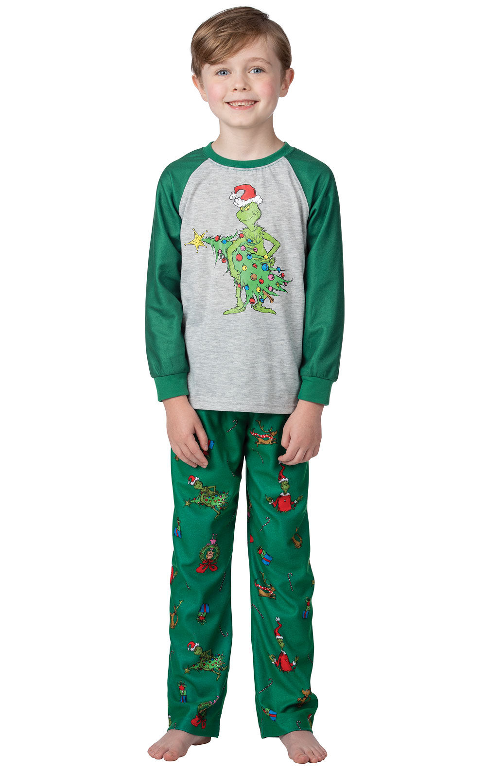 Green, M 8 The Grinch Big Boys & Girls Unisex Fleece Pajama Set 