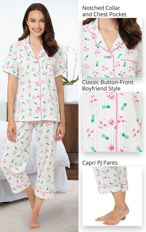 Short-Sleeve Printed Boyfriend Capri Pajamas image number 6