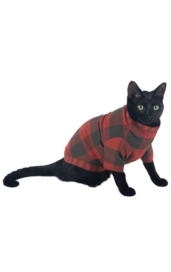 Buffalo Plaid Shirt Cat - Warm Gray & Red image number 0