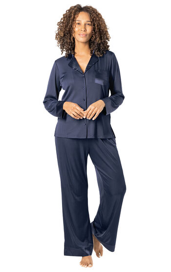 Women's Luxe Satin Button-Front Pajama - Navy
