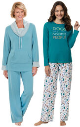 Models wearing Dogs Are My Favorite Pajamas and World's Softest Pajamas - Teal image number 0