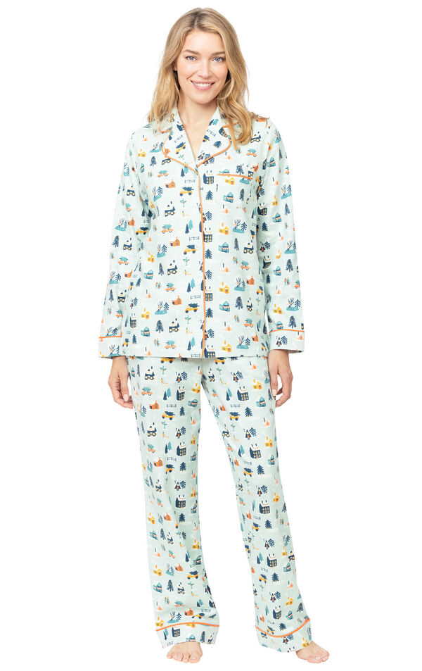 Snow Globe Button-Front Women's Pajamas - Blue image number 0