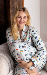 Snow Globe Button-Front Women's Pajamas - Blue image number 1