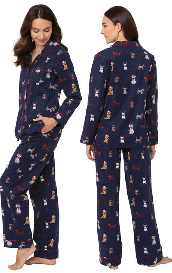 Christmas Dogs Boyfriend Pajamas - Navy