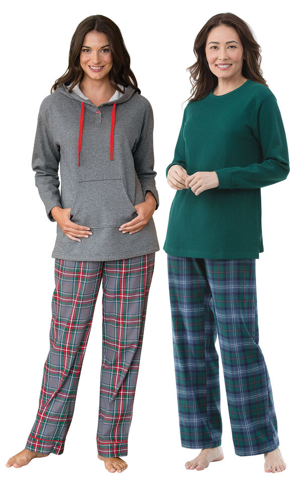 Heritage Plaid Thermal-Top and Gray Plaid Hooded PJs - Petite image number 0