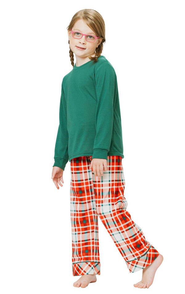 Modern Plaid Pullover Girls Pajamas - Evergreen image number 0