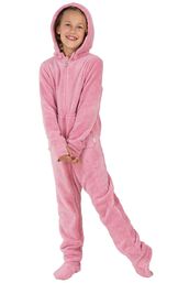 Model wearing Hoodie-Footie - Pink Fleece for Kids image number 0
