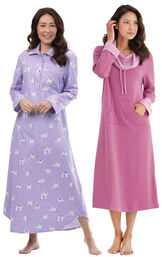 Models wearing Purrfect Flannel Nighty and World's Softest Nighty - Raspberry. image number 0
