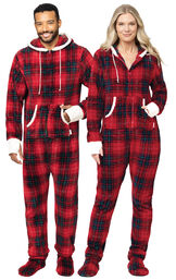 Cozy Holiday Hoodie-Footie His & Hers Matching Pajamas image number 1