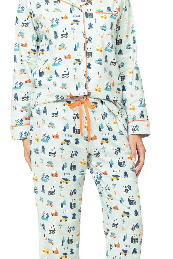 Snow Globe Button-Front Women's Pajamas - Blue image number 3
