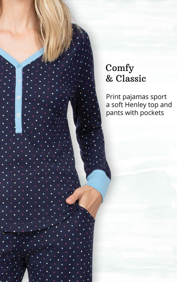 Comfy and Classic - Print pajamas sport a soft Henley top and pants with pockets image number 4