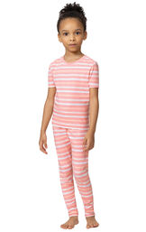 Horizontal Stripe Long-Sleeve Snug Fit Unisex Kids Pajamas - Pink image number 0