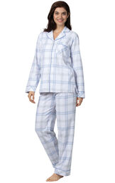 Model wearing Blue Plaid Button-Front PJ for Women image number 0