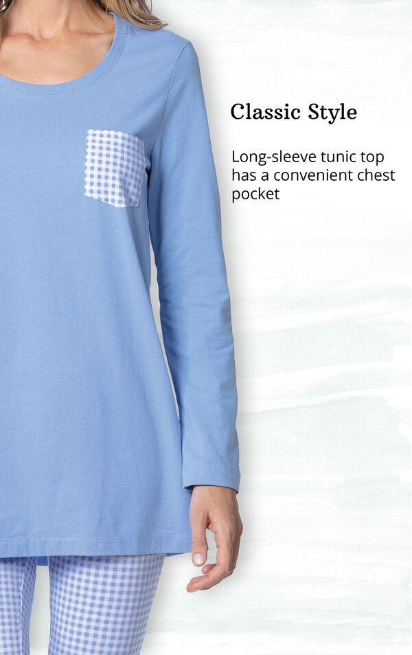 Classic Style - Long-sleeve tunic top has a convenient chest pocket image number 2