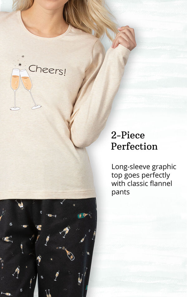 2-Piece Perfection - Long-sleeve graphic top goes perfectly with classic flannel pants image number 2