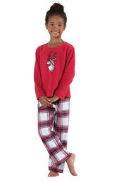Model wearing Red and White Plaid Fleece PJ for Girls