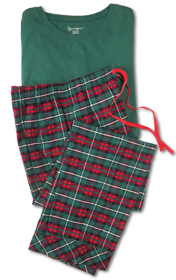 Red & Green Plaid Cotton Flannel Christmas Men's Pajamas image number 3