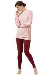 Pink Ribbed Velour Hoodie Legging Pajamas for Women image number 0