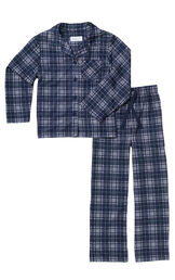 Button-Front Unisex Kids Pajamas - Blue Plaid image number 2