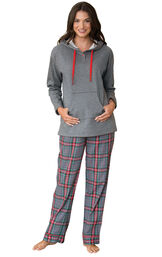Gray Plaid Hooded Women's Pajamas