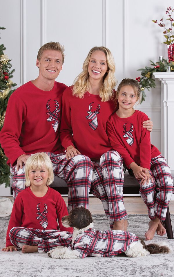 Red and White Plaid Fleece Matching Family Pajamas image number 1