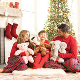 18" Oh So Soft Giraffe - 18" Giraffe, 18" Elephant, and 18" Pig in a Christmas scene with a family image number 1
