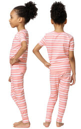Horizontal Stripe Long-Sleeve Snug Fit Unisex Kids Pajamas - Pink image number 1