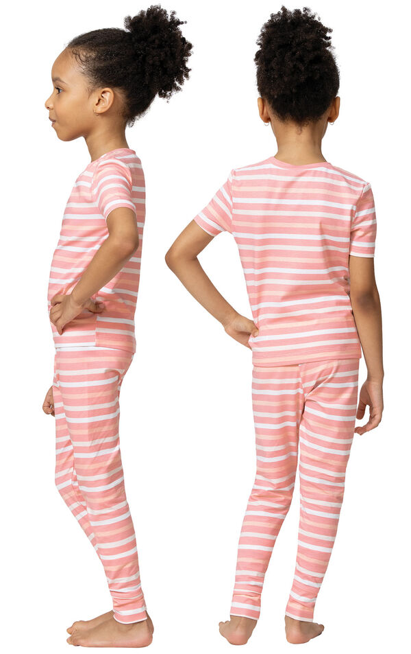 Horizontal Stripe Long-Sleeve Snug Fit Unisex Kids Pajamas - Pink