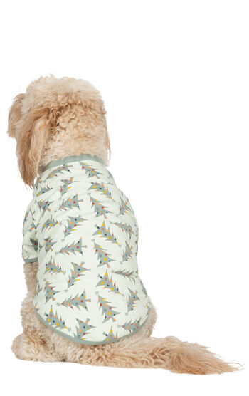 Model wearing Green Pine Tree PJ for Pets, facing away from the camera
