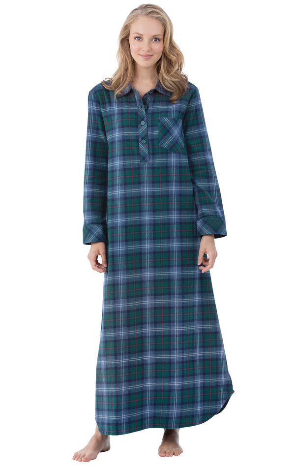 Model wearing Green and Blue Plaid Gown for Women image number 0