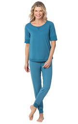 Model wearing Teal Jogger Pajamas for Women image number 0