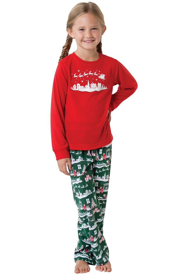 Model wearing Red and Green Night Before Christmas PJ for Girls image number 0