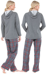 Model wearing Gray Classic Plaid Hoodie PJ for Women, facing away from the camera image number 2