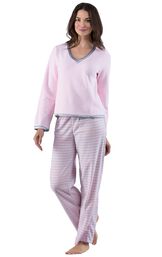Model wearing Light Pink Stripe Fleece PJ for Women image number 1