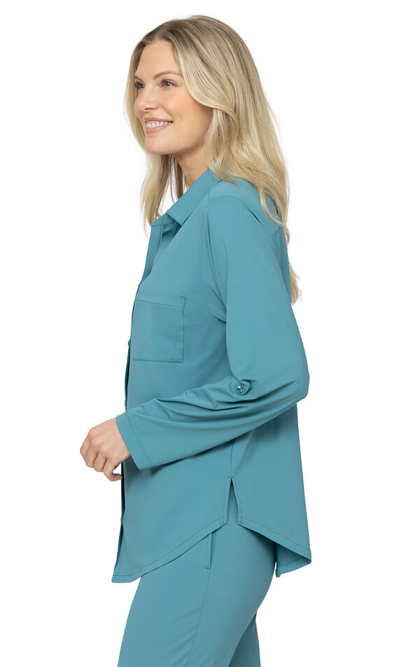 Breezy Jade Convertible Sleeve Button-Front Shirt Powered By brrrº image number 1