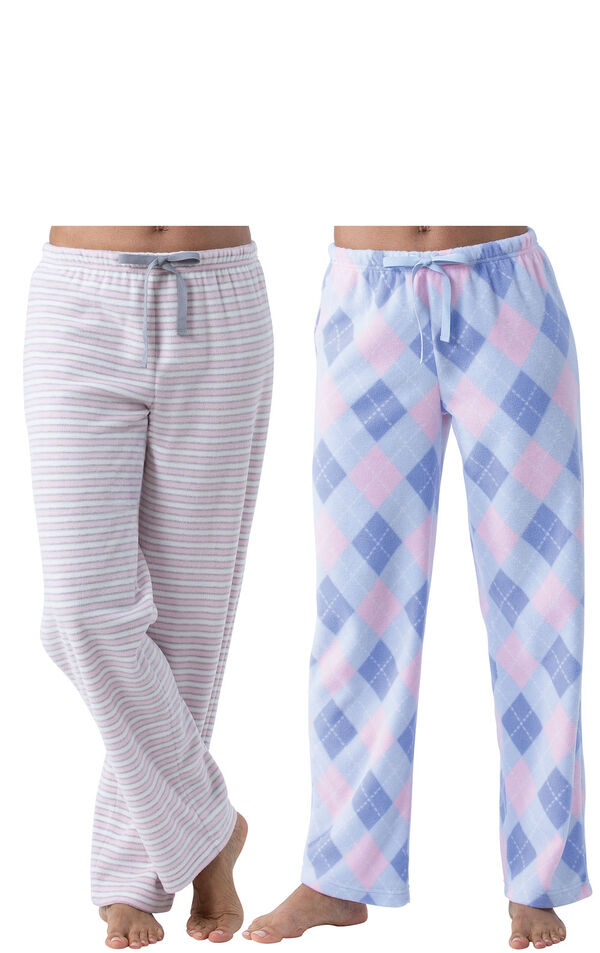 Pink Stripe Argyle Fleece Pajama Pant 2-Pack for Women image number 0