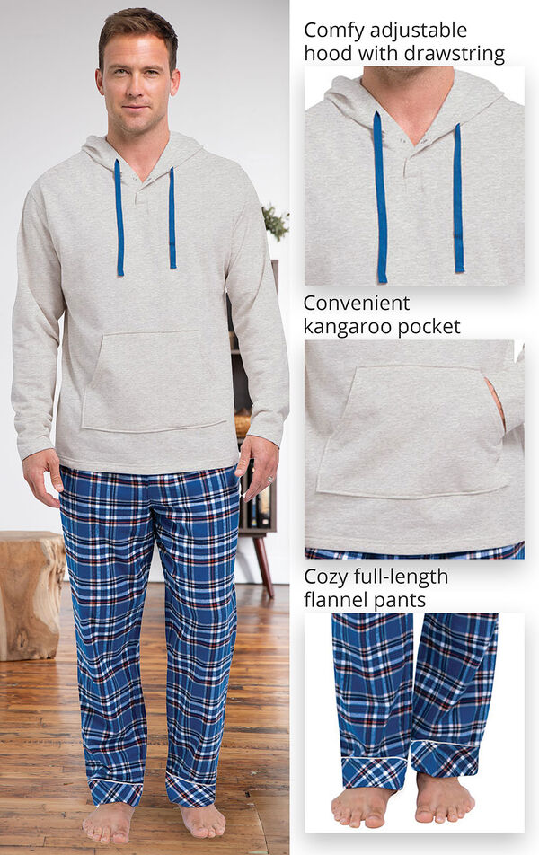 Blue Plaid Hooded Men's Pajamas image number 3