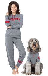 Models wearing I Love Mom and Loved Matching Pet and Owner PJs image number 0