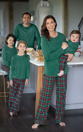 Red & Green Plaid Cotton Flannel Christmas Matching Family Pajamas